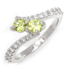 Once Upon A Diamond Ring White Gold Double Peridot & Diamond Bypass Ring 14K White Gold 0.87ctw