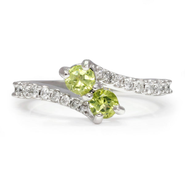 Double Peridot & Diamond Bypass Ring 14K White Gold 0.87ctw - Image 2