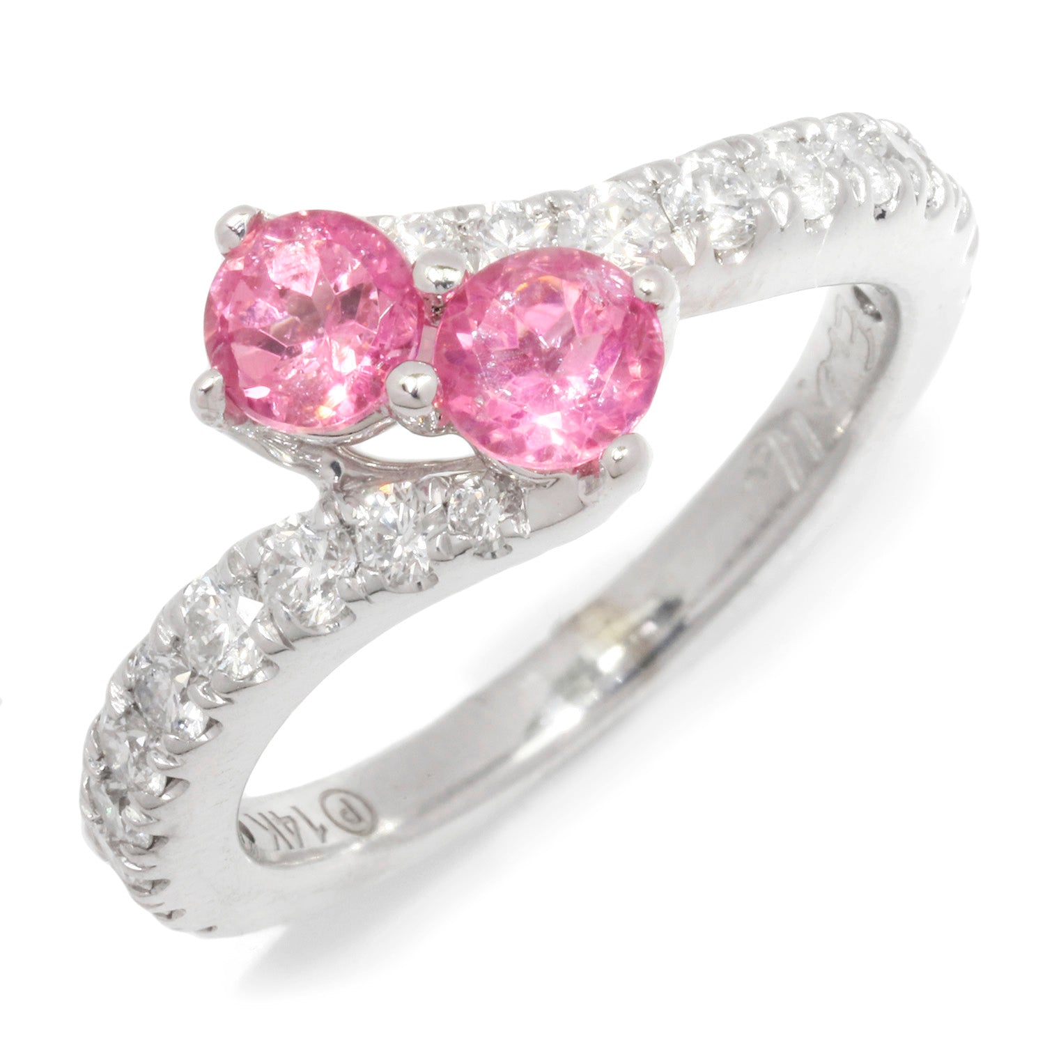 Once Upon A Diamond Ring White Gold Double Pink Tourmaline &  Diamond Bypass Ring 14K 1.25ctw