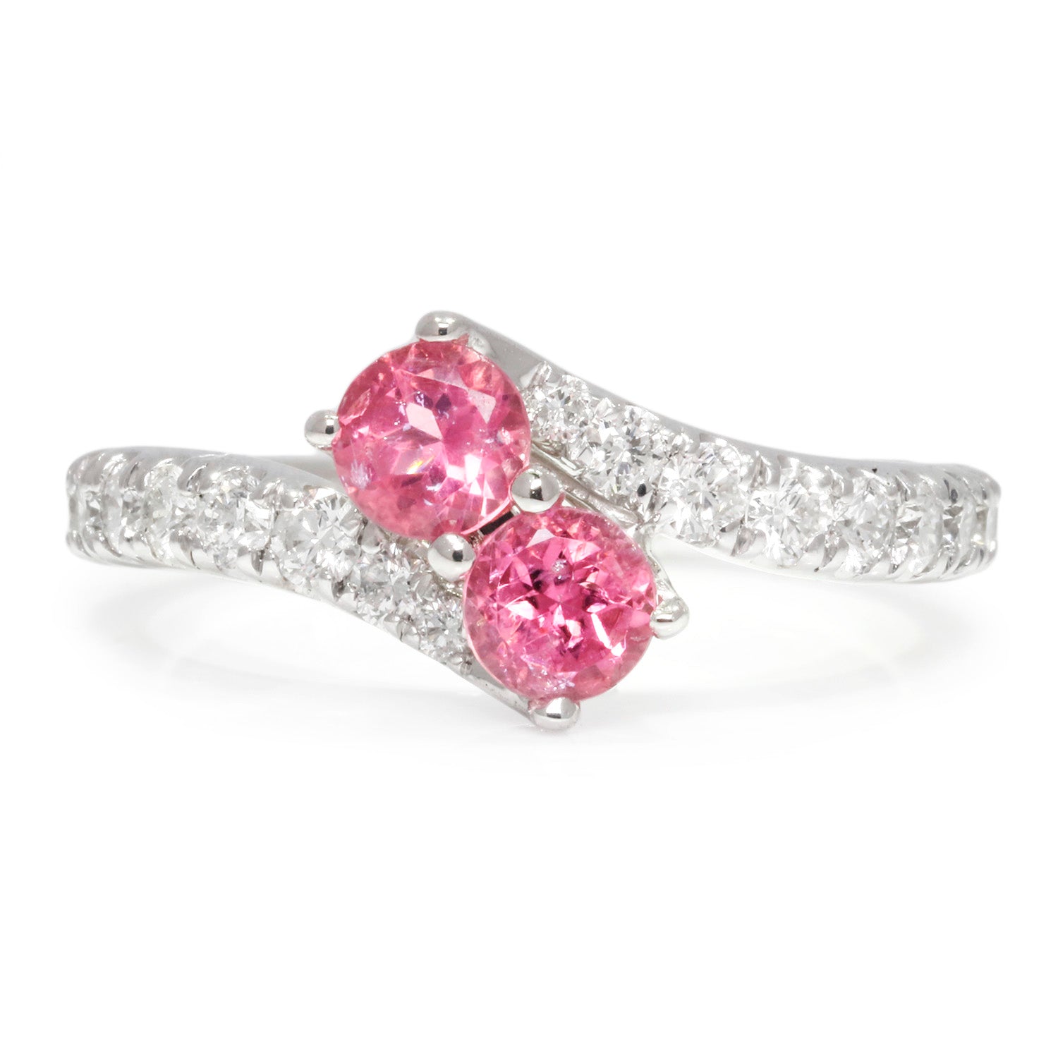 Once Upon A Diamond Ring White Gold Double Pink Tourmaline &  Diamond Bypass Ring 14K 1.25ctw