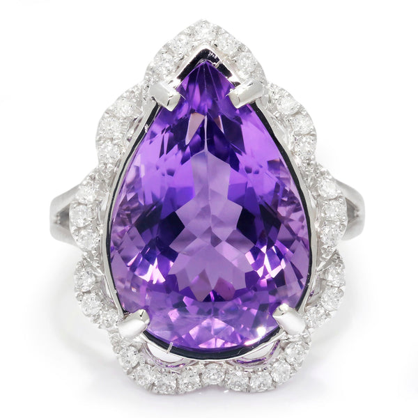 Large Pear Amethyst Halo Ring with Diamonds 18K 9.51ctw - Image 2