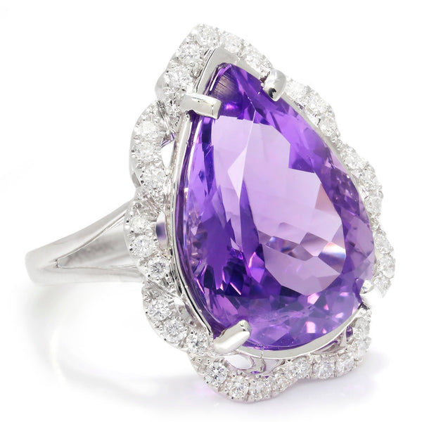Large Pear Amethyst Halo Ring with Diamonds 18K 9.51ctw - Image 3