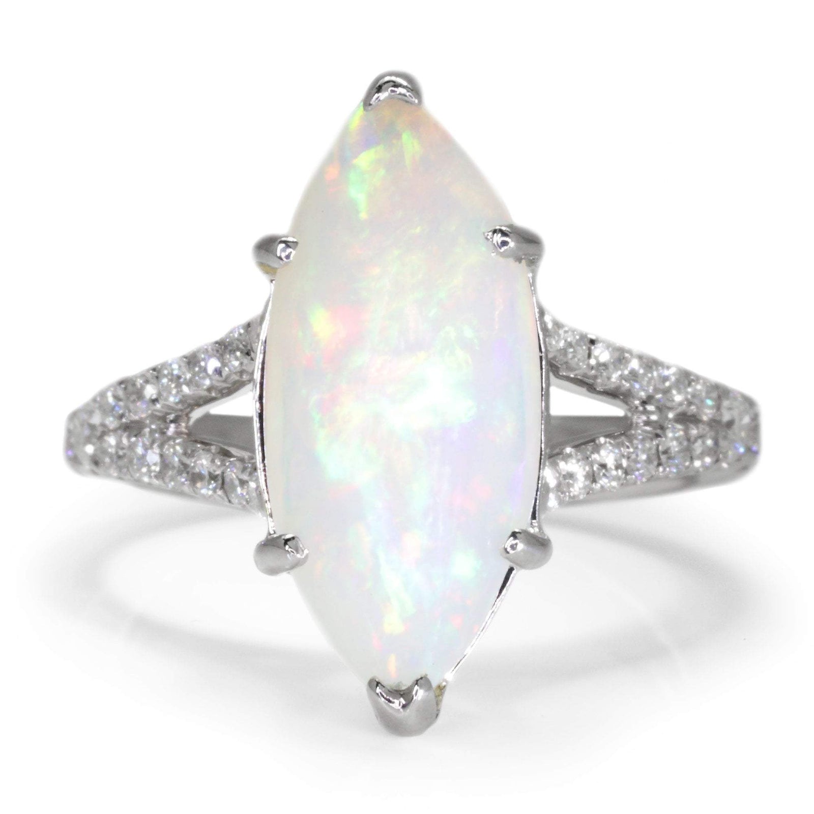 Marquise Split Shank Opal Ring with Diamonds 18K 3.83ctw