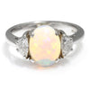 Once Upon A Diamond Ring White Gold Oval Opal 3-Stone Ring with Diamonds 14K White Gold 2.50ctw