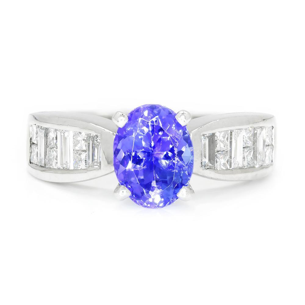 Once Upon A Diamond Ring White Gold Oval Tanzanite Ring with Diamonds 18K White Gold 2.00ctw