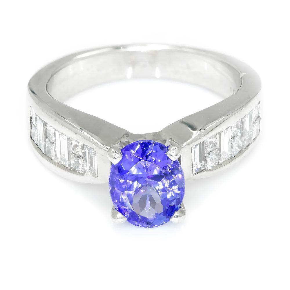 Once Upon A Diamond Ring White Gold Oval Tanzanite Ring with Diamonds 18K White Gold 2.00ctw