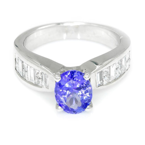 Oval Tanzanite Ring with Diamonds 18K White Gold 2.00ctw - Image 2