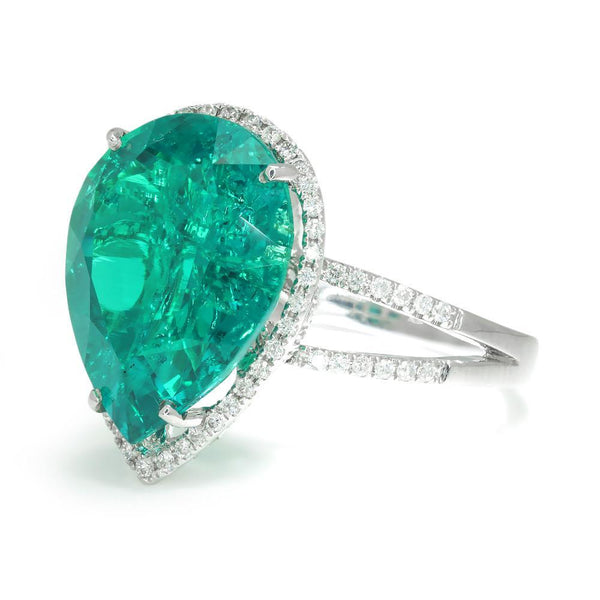 Teardrop Lab-Created Emerald Halo Ring with Diamonds White Gold - Image 2