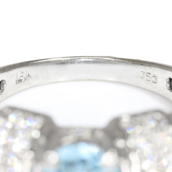 Vintage Oval Aquamarine Ring with Diamonds 18K White Gold 2.63ctw - Image 3