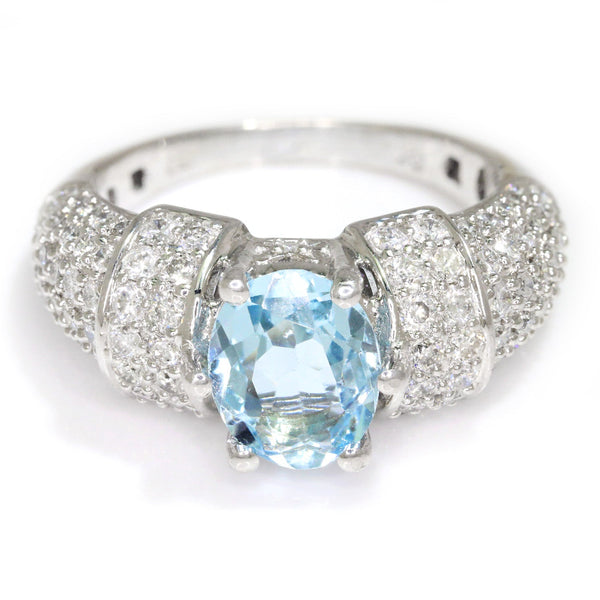 Vintage Oval Aquamarine Ring with Diamonds 18K White Gold 2.63ctw - Image 2