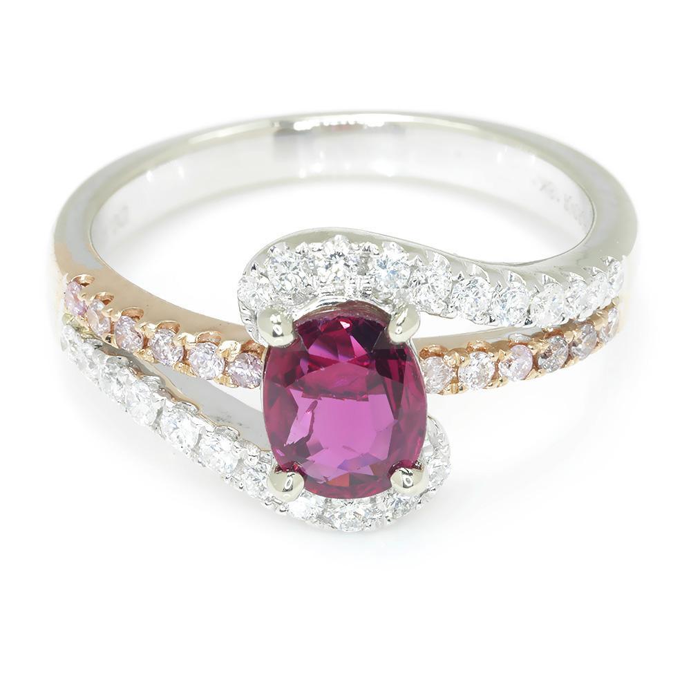 Once Upon A Diamond Ring White & Rose Gold Oval Ruby Swirl Ring with Pink Diamonds 18K 1.58ctw