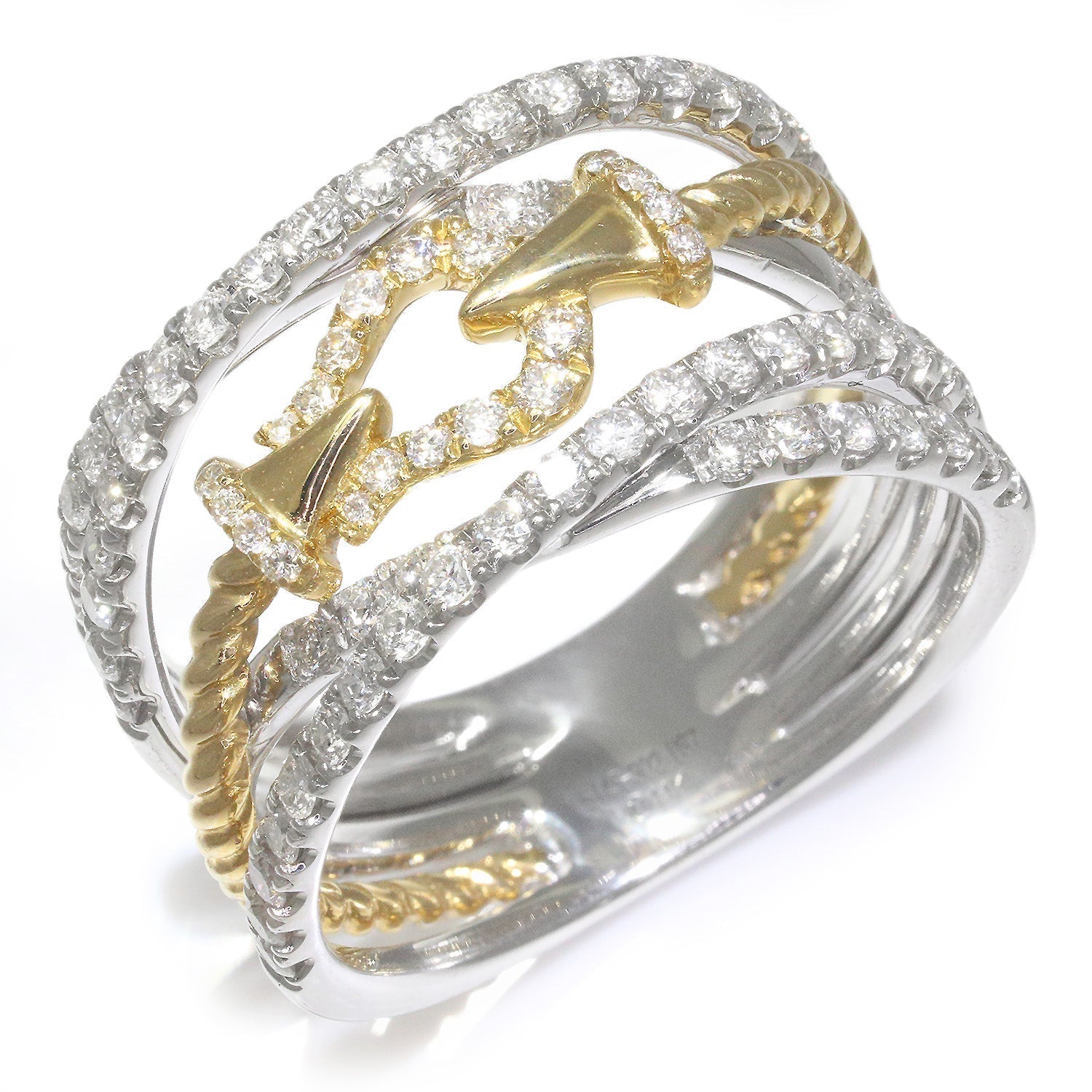 Once Upon A Diamond Ring White & Yellow Gold Diamond Criss-Cross Buckle Band White & Yellow Gold 0.93ctw