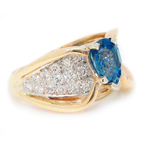 Pear Cut Blue Topaz Ring with Diamonds 14K 2-Tone Gold 1.75ctw - Image 3