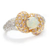 Once Upon A Diamond Ring White & Yellow Gold Round Carved Opal Ring with Pink Diamonds 18K Two-Tone 1.48ctw