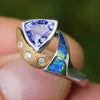 Once Upon A Diamond Ring White & Yellow Gold Trilliant Tanzanite Ring with Diamonds & Inlaid Opal 18K