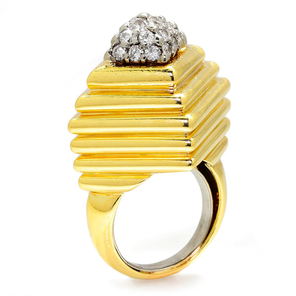 Once Upon A Diamond Ring White & Yellow Gold Vintage Round Diamond Step Ring 18K Yellow Gold 0.75ctw
