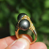 Black Tahitian Pearl Bypass Ring with Gemstones 14K Gold 11.40mm