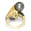 Black Tahitian Pearl Bypass Ring with Gemstones 14K Gold 11.40mm