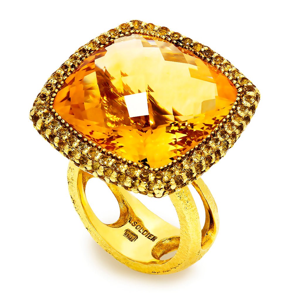 Once Upon A Diamond Ring Yellow Gold Alex Soldier Honey Citrine Textured Royal Ring 18K