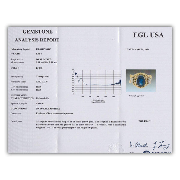 Certified Blue Sapphire 3-Stone Ring with Diamonds 14K - Image 2