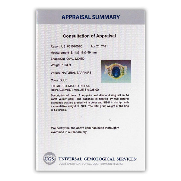 Certified Blue Sapphire 3-Stone Ring with Diamonds 14K - Image 3