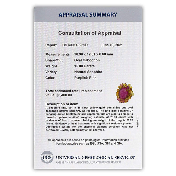 Certified Pink Sapphire Ring with Brioletts 18K 38.00ctw - Image 3