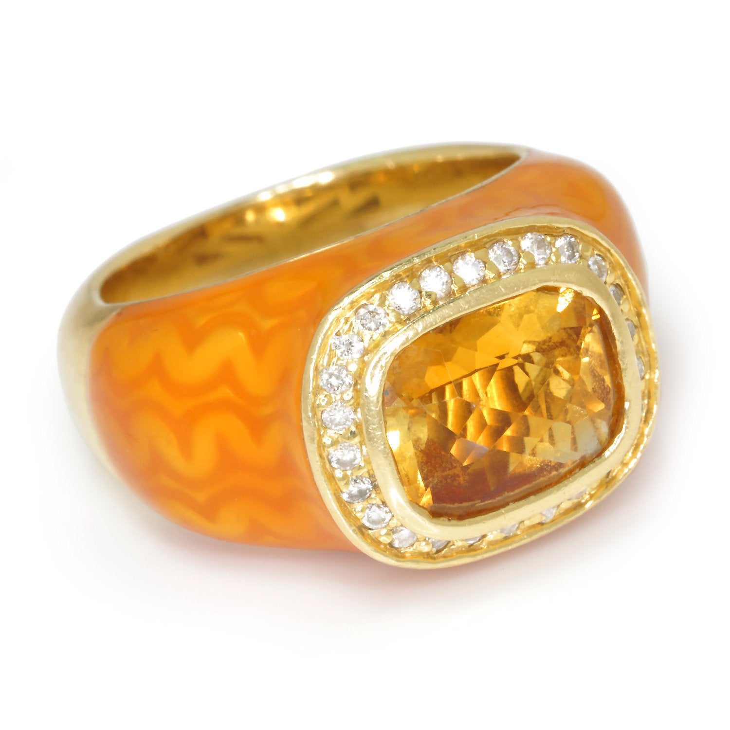 Once Upon A Diamond Ring Yellow Gold & Orange Enamel Citrine Halo Ring with Diamonds & Orange Enamel 14K Yellow Gold