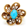 Once Upon A Diamond Ring Yellow Gold Vintage Cabochon Turquoise Flower Ring 14K Yellow Gold