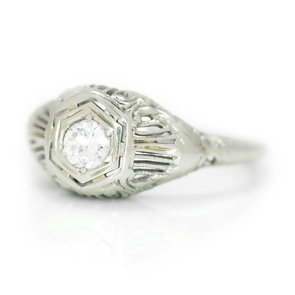 Once Upon A Diamond Ring Yellow Gold Vintage Old European Diamond Solitaire Ring 14K White Gold