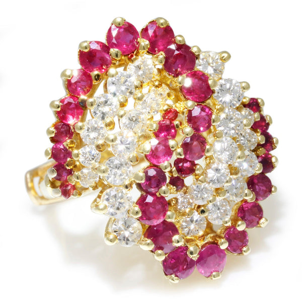 Vintage Ruby Swirl Cocktail Ring with Diamonds 18K 3.50ctw - Image 3