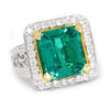 Large Emerald Halo Ring with Accents 18K Two-Tone Gold 6.04ctw