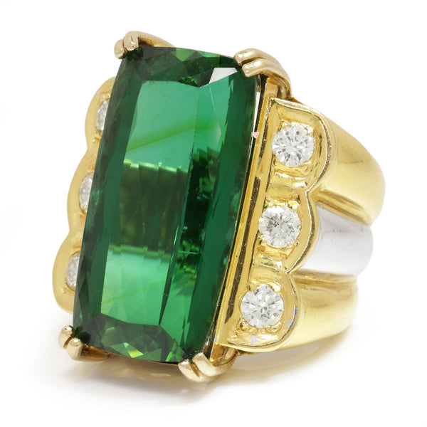 Large Green Tourmaline Ring with Diamonds 18K Gold 23.00ctw - Image 3