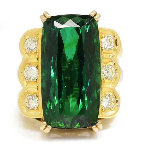 Large Green Tourmaline Ring with Diamonds 18K Gold 23.00ctw - Image 2