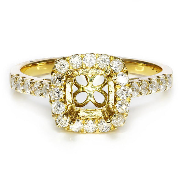 Once Upon A Diamond Semi Mount Round Diamond Halo Semi Mount Engagement Ring Setting 14k Yellow Gold .61ctw
