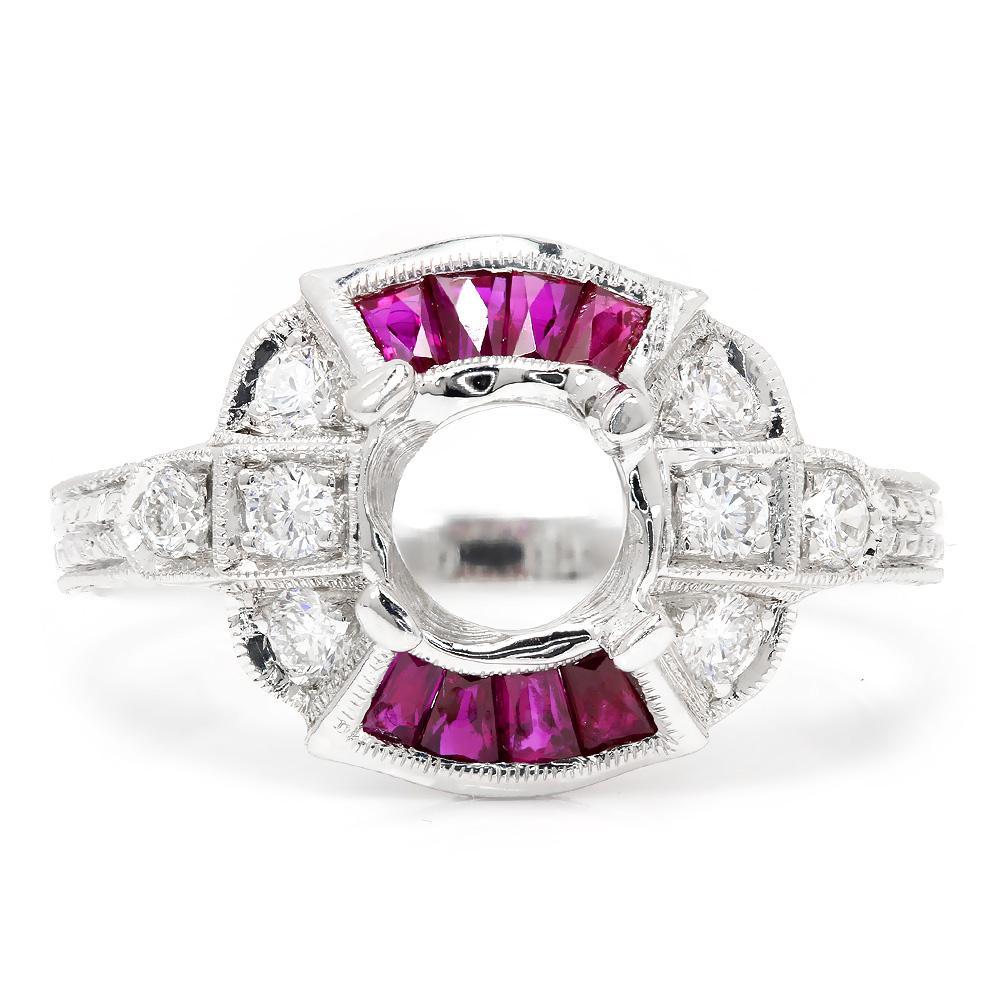 Once Upon A Diamond Semi Mount Ruby Semi Mount Engagement Ring with Diamonds 18K Fits 3/4ct