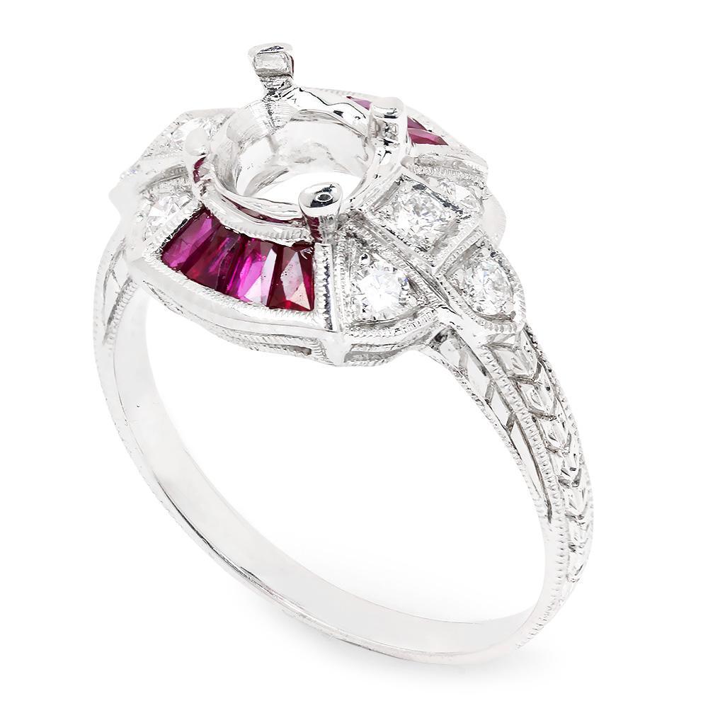 Once Upon A Diamond Semi Mount Ruby Semi Mount Engagement Ring with Diamonds 18K Fits 3/4ct