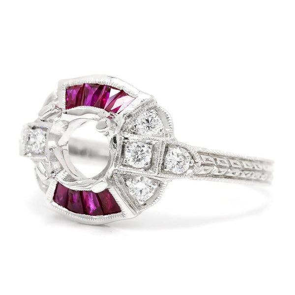 Ruby Semi Mount Engagement Ring with Diamonds 18K Fits 3/4ct - Image 3