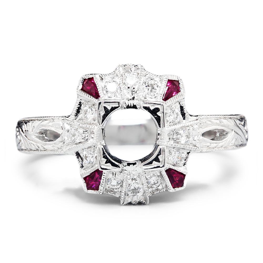 Once Upon A Diamond Semi Mount Ruby Semi Mount Ring Setting with Diamonds 18K