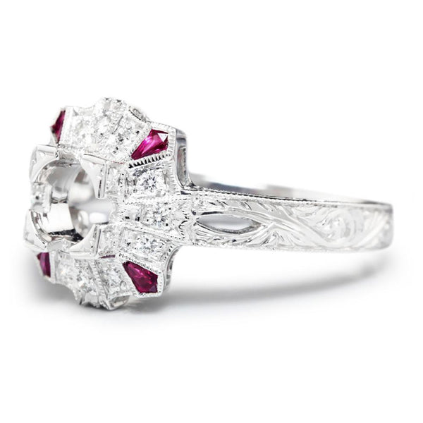 Ruby Semi Mount Ring Setting with Diamonds 18K - Image 2