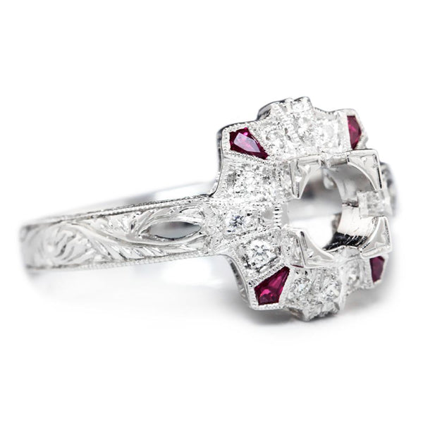 Ruby Semi Mount Ring Setting with Diamonds 18K - Image 3