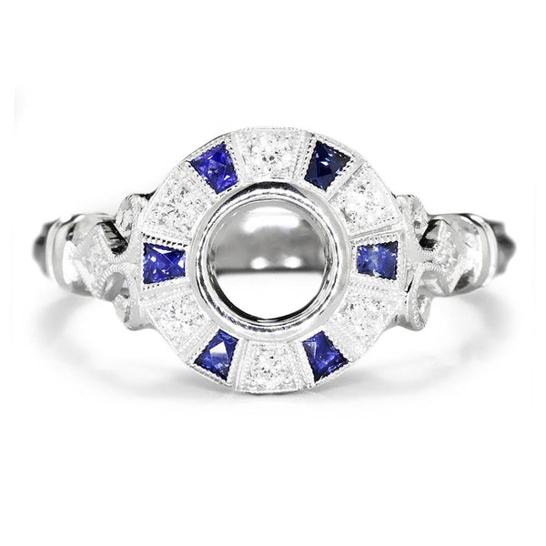 Once Upon A Diamond Semi Mount Sapphire Semi Mount Engagement Ring Setting with Diamonds