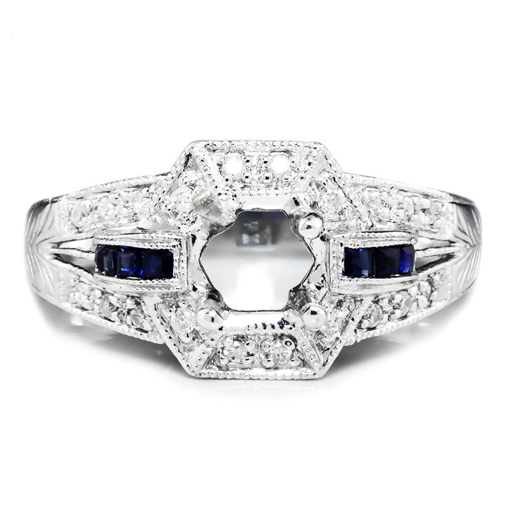 Once Upon A Diamond Semi Mount Vintage Reproduction Sapphire Semi Mount Engagement Ring
