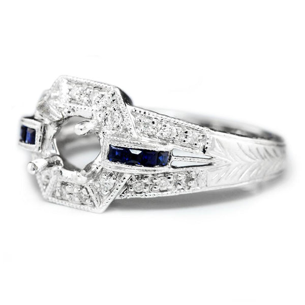 Vintage Reproduction Sapphire Semi Mount Engagement Ring - Image 2