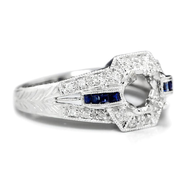 Vintage Reproduction Sapphire Semi Mount Engagement Ring - Image 3