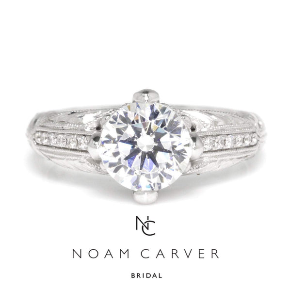 Noam Carver Engraved Engagement Ring Semi-Mount White Gold