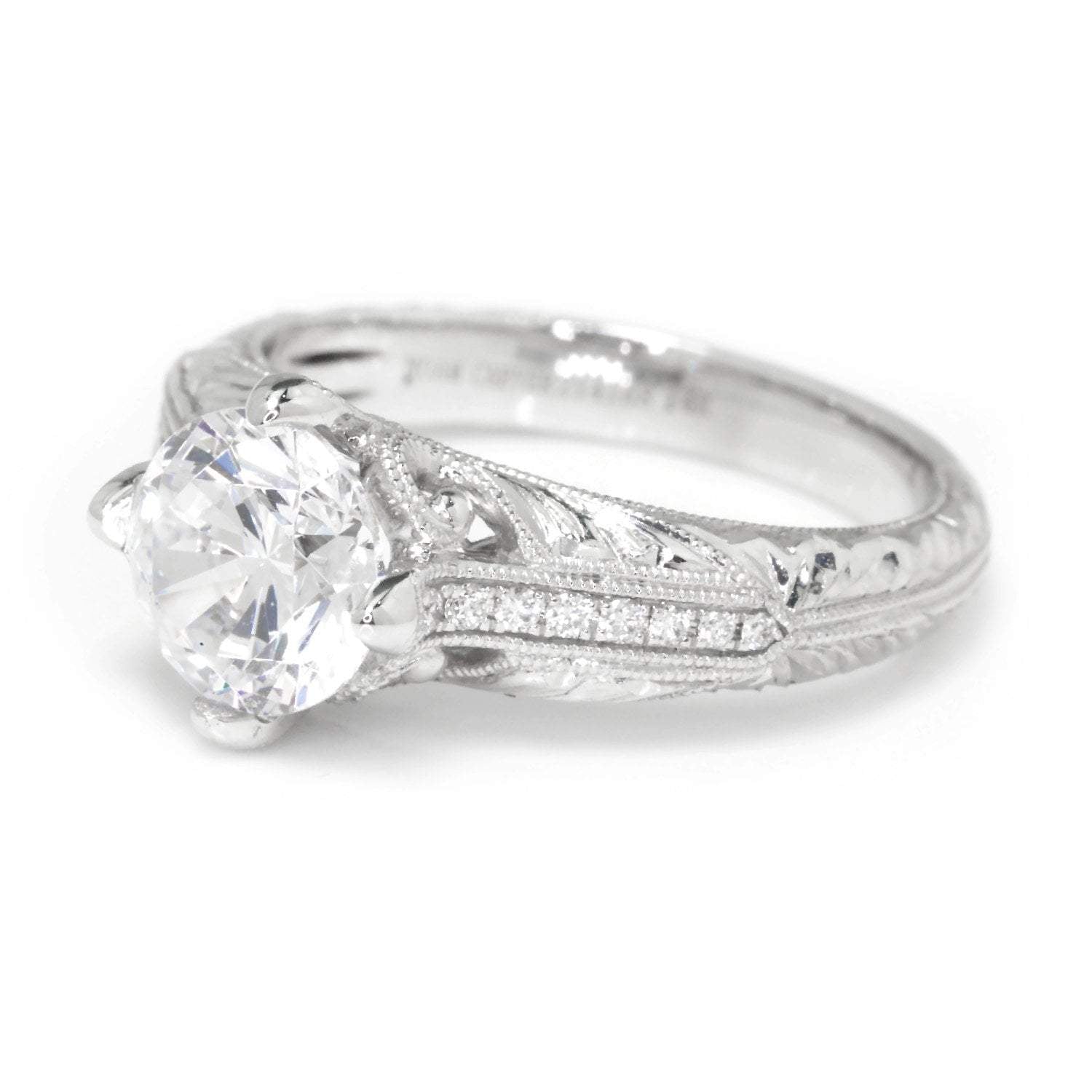 Noam Carver Engraved Engagement Ring Semi-Mount White Gold