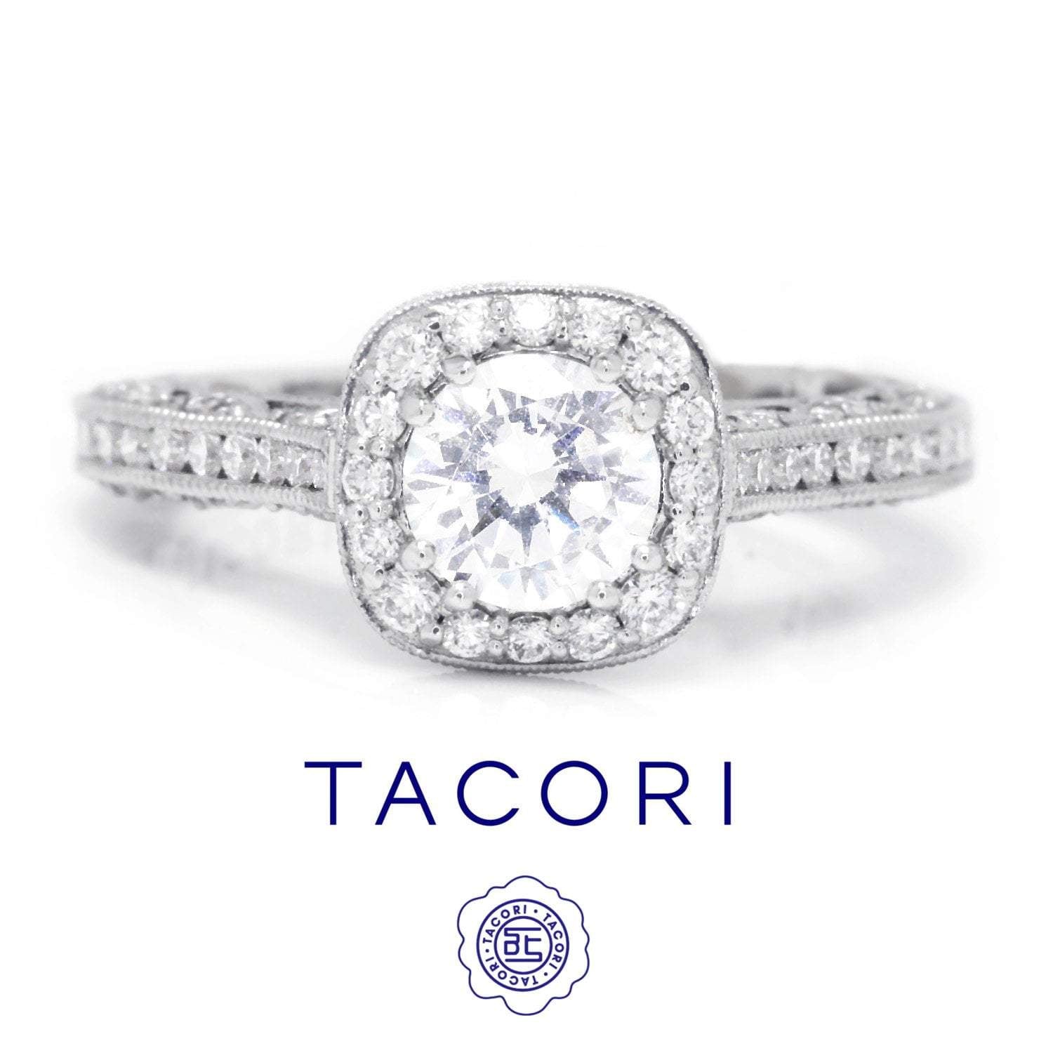 Tacori Classic Crescent Cushion Halo Engagement Ring Semi-Mount