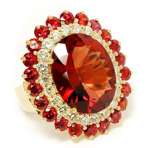 Once Upon A Diamond Watch Vintage Garnet Cocktail Ring with Diamond’s & Garnet’s in 14kt Yellow Gold 25.50ctw